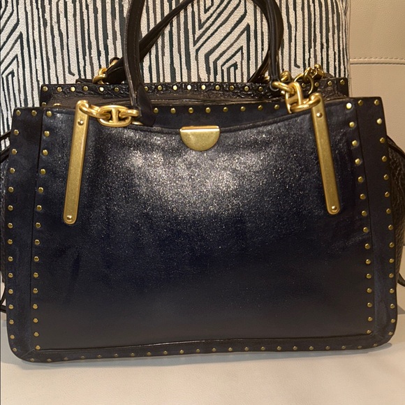 Coach Navy Dreamer 36 Border Rivets Leather Handbag - Picture 10 of 17